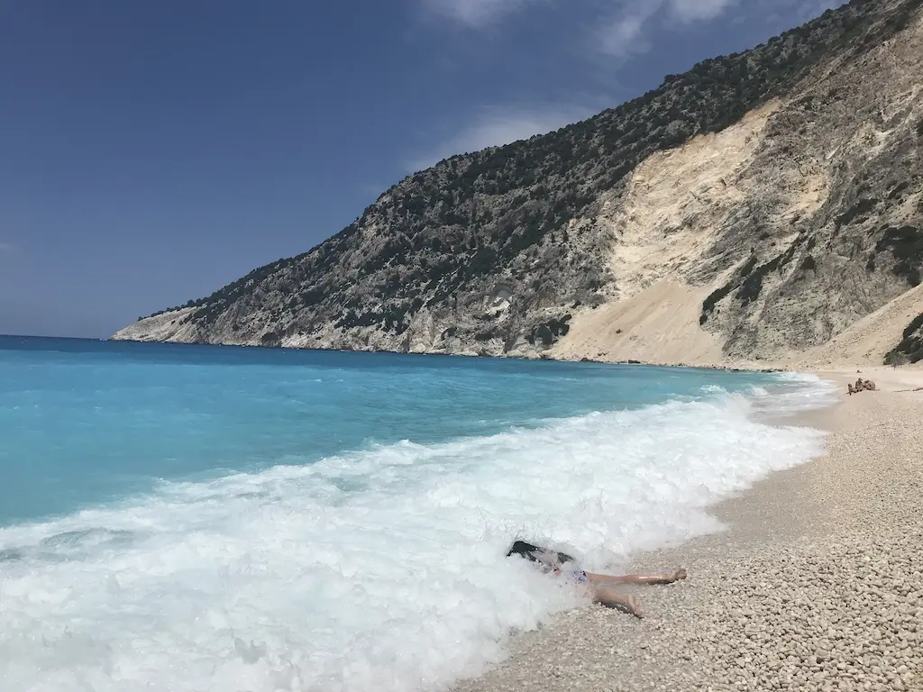 A wave breaking over STEFDIES on Myrtos Beach